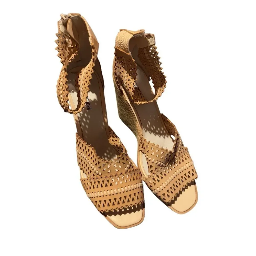 Jeffrey Campbell Tan‎ Besante Perforated Wedge Sandal Sz 11